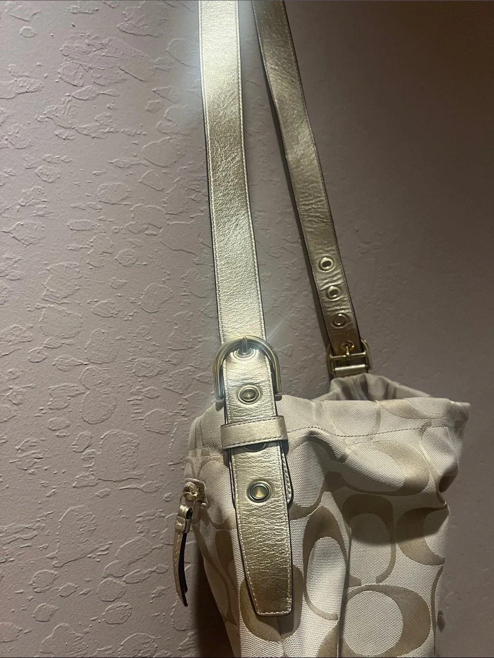Coach Cream Signature Jacquard Shoulder Bag with Gold-Tone Hardware #coach